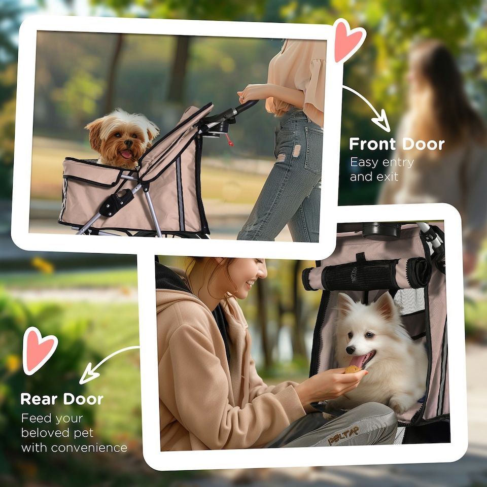 image 1 of PawHut Pet Stroller Carrier Foldable Deluxe Jogger Walk Travel Dog Cat Brown