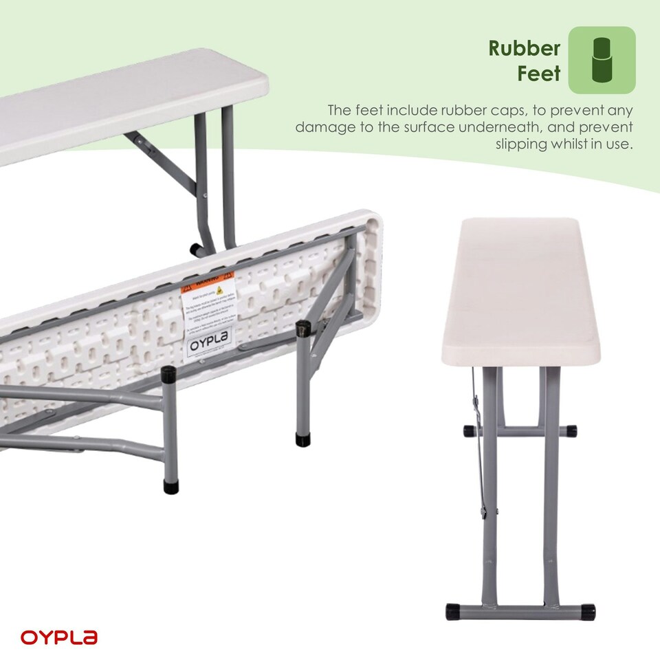 image 1 of Oypla 2x 3ft 95cm Folding Heavy Duty Outdoor 2 Person Trestle Bench Chair White