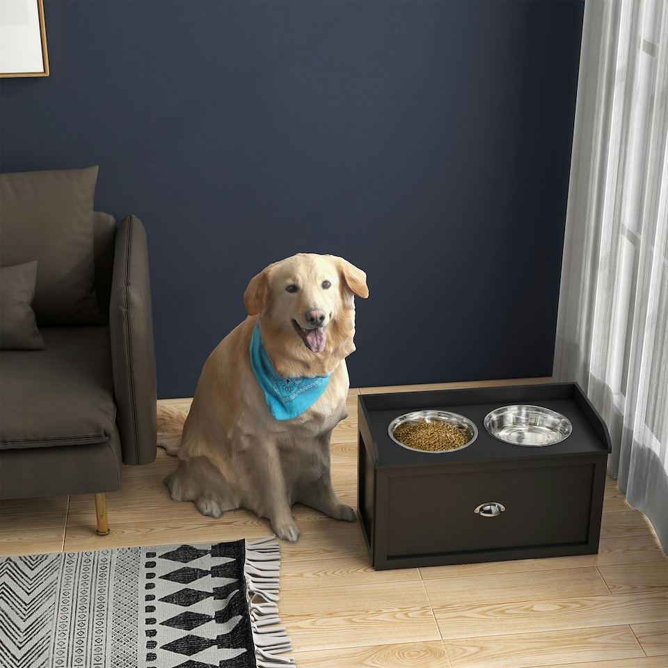 image 1 of PawHut Stainless Steel Raised Dog Bowl w/ 21L Storage Drawer, for Large Dogs