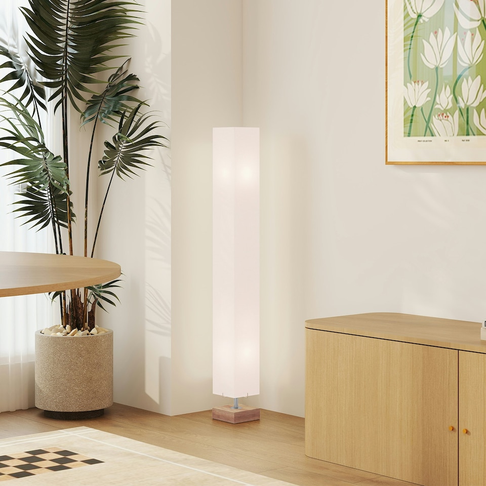 image 1 of HOMCOM 120cm Tall Linen Floor Lamp Wood Base Steel Frame Stylish Home Lighting