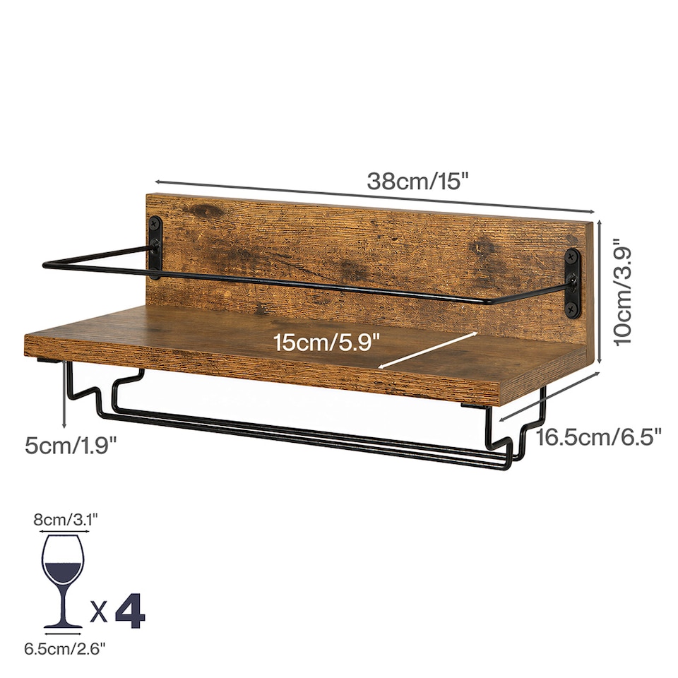 image 1 of Levede Wall Wine Rack With Glass Holder Floating Wine Shelf Home Bar Storage 2PC