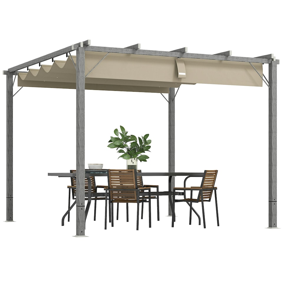 image 1 of Outsunny 3 x 3(m) Aluminium Garden Pergola with Retractable Roof, Grey