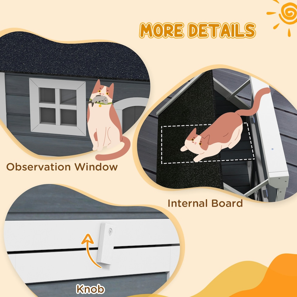 image 1 of PawHut Outdoor Feral Cat House with Openable Asphalt Roof - Grey
