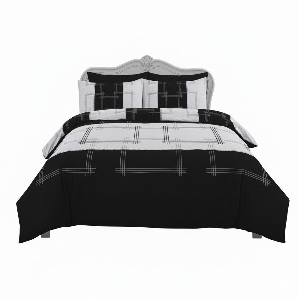 image 1 of Patchwork Duvet Cover Set Vintage Style Bedding Matching Pillowcases | Black | Single