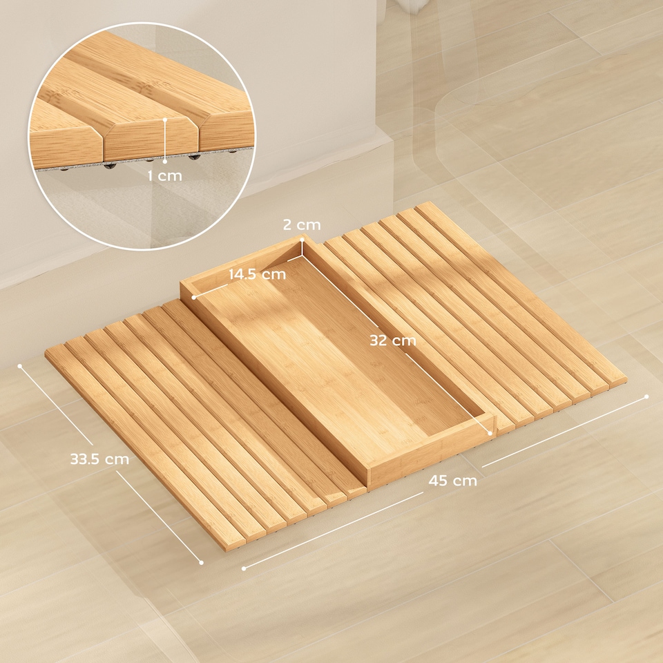 image 1 of HOMCOM Bamboo Sofa Arm Tray, Foldable Anti-Slip Armrest Tray for Drinks