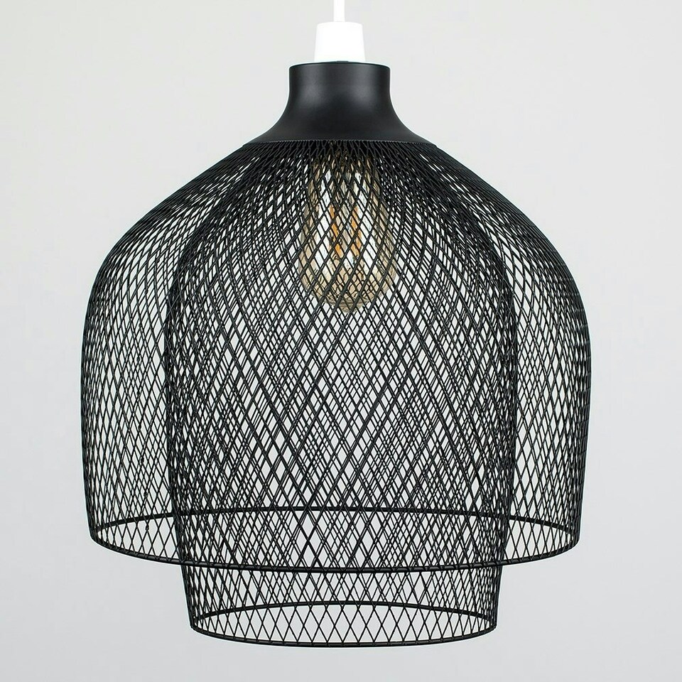 image 1 of ValueLights Sigmund Black Ceiling Pendant Shade and B22 Pear LED 4W Warm White 2700K Bulb Black