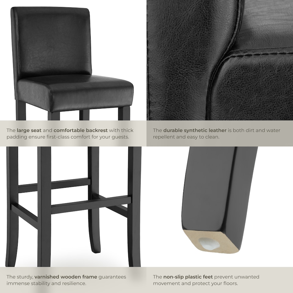 image 1 of Bar Stools with a padded backrest and faux leather cover | Black | black | 41 x 40 x 107 cm | 4