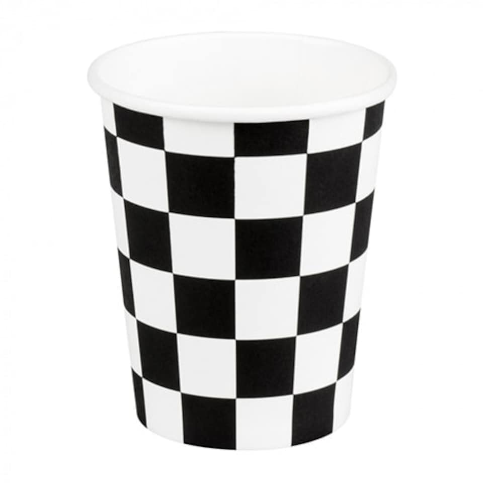 Racing Black And White Chequered Biodegradable Paper Cups 210ml - Pack of 10