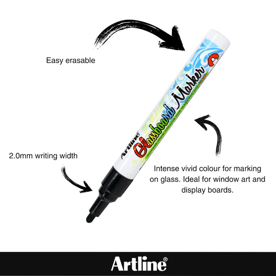 image 1 of Artline Glassboard Markers Black & White 4Pack