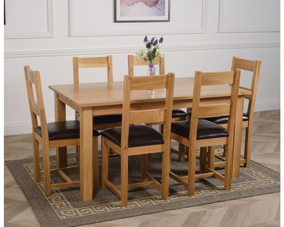 image 1 of Oslo 150 x 90 cm Medium Oak Dining Table and 6 Lincoln Chairs | Brown | Brown