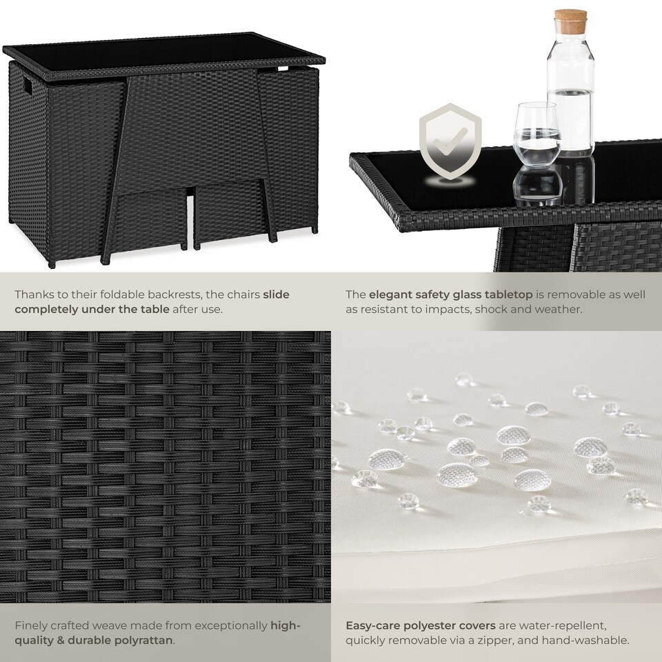 image 1 of Garden Furniture Set Lausanne - 2 chairs, 1 table, bistro set, weather resistant | Black | black | 52,50 x 56 x 88 cm | 1