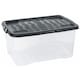image 1 of Pack Of 5 Strong 30 Litre Clear Transparent Base Stackable Curve Underbed Plastic Storage Boxes With Black Lids Clear