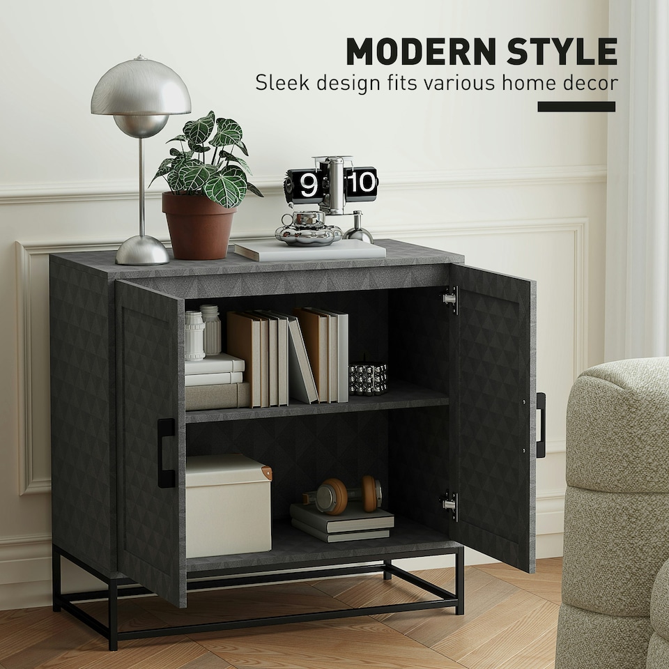 image 1 of HOMCOM Modern Storage Cupboard with Adjustable Shelf and 2 Doors, Grey Black