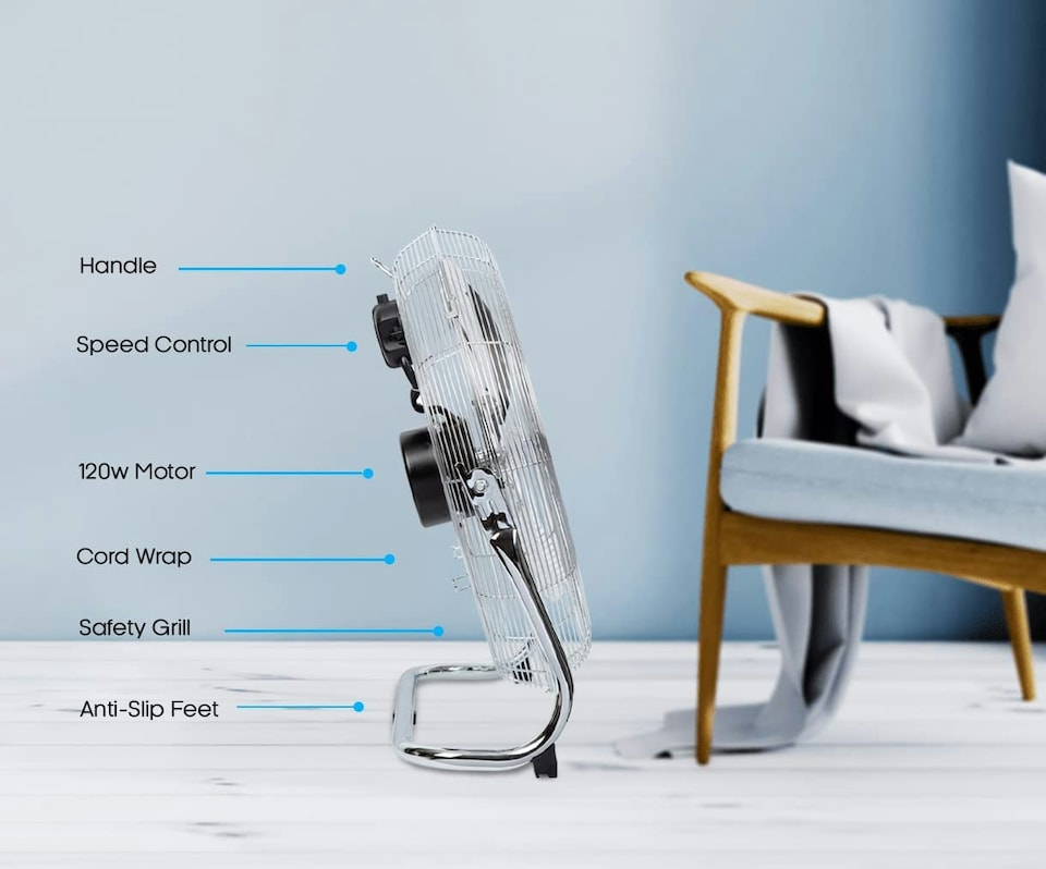 image 1 of PureMate 14-Inch High-Velocity Chrome Floor Fan