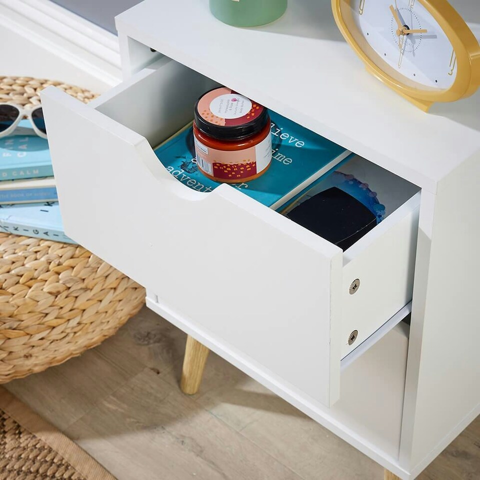image 1 of Bedside Cabinet Wooden Scandi Legs Modern Bedroom Furniture