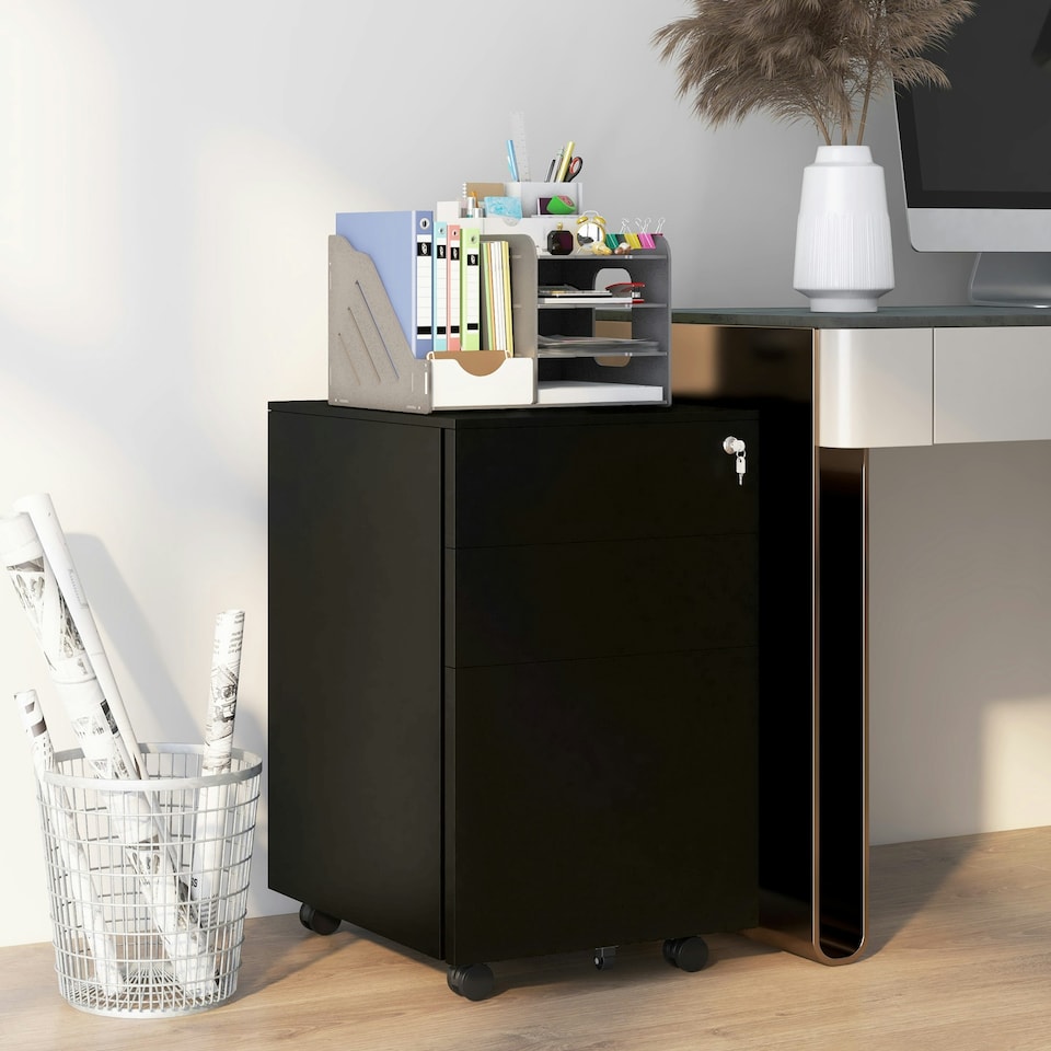 image 1 of Vinsetto File Cabinet with Lock Hanging Bar for Letter A4 Legal Size Black