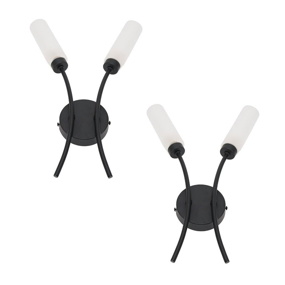 image 1 of ValueLights Maya Pair - 2 Way Curved Matt Black Wall Light Fitting for