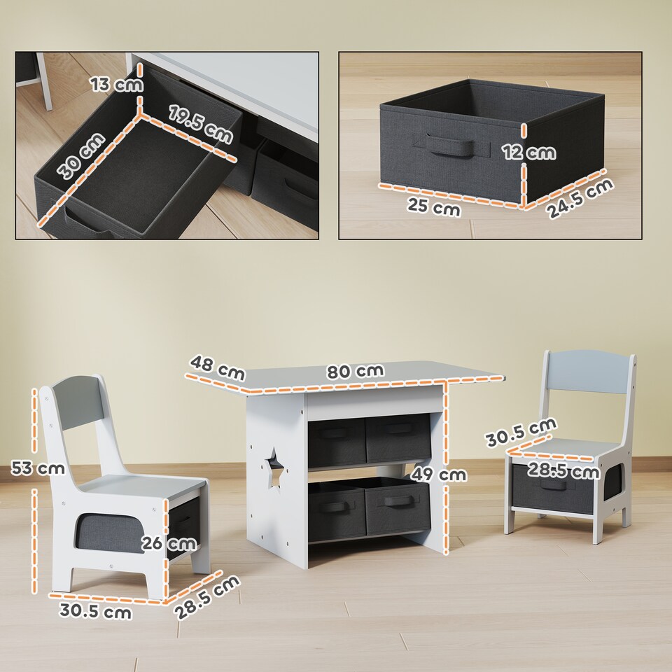 image 1 of AIYAPLAY Kids Table and Chair Set, Toddler Table and 2 Chairs Set with 6 Removable Drawers, for Boys Girls Ages 3-8, for Classroom, Daycares, Homes, Learning, Drawing, Dining, Light Grey