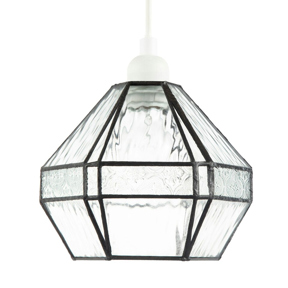 image 1 of Vintage Classic Bronze Pendant Shade with Moroccan and Water Glass Clear