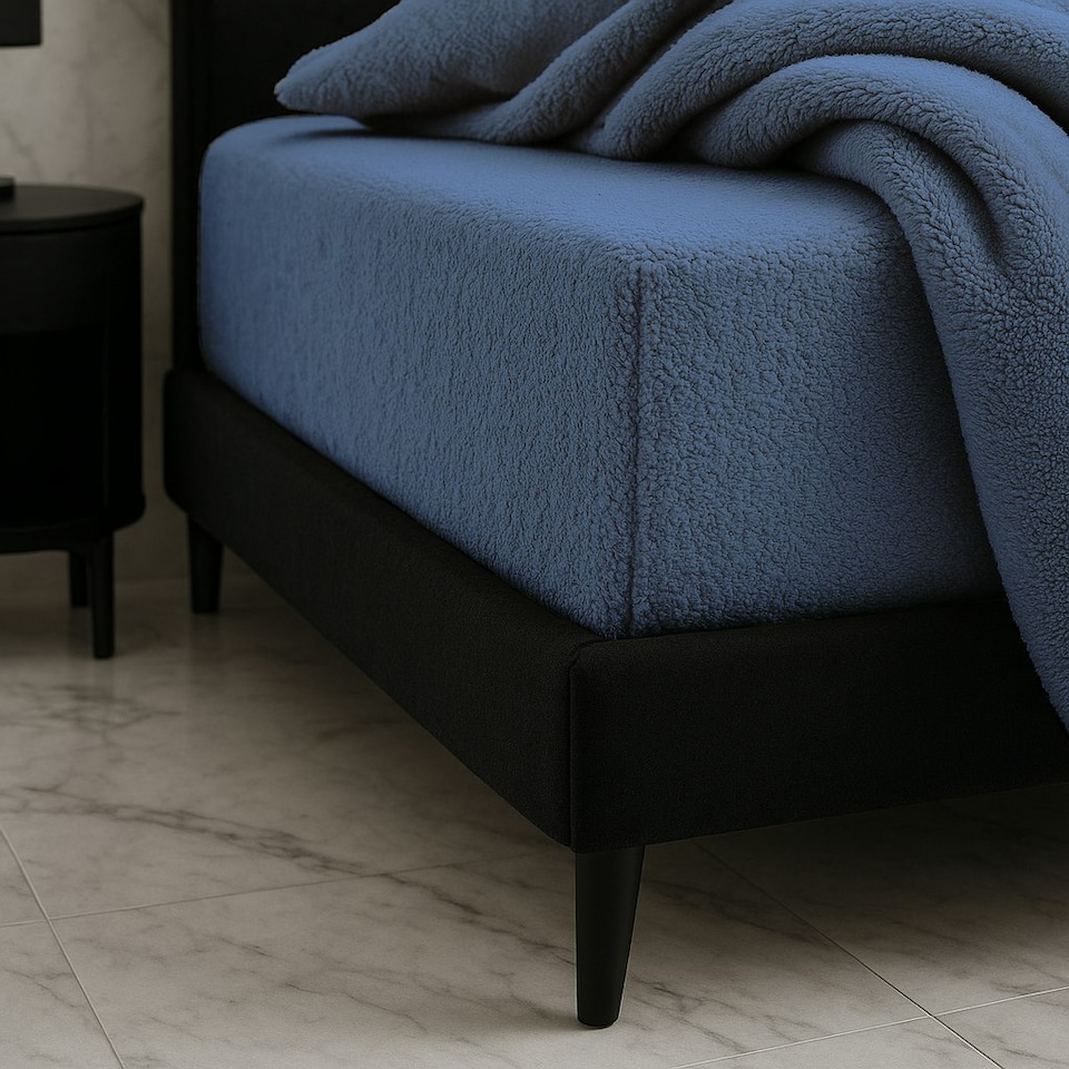 image 1 of Teddy Fitted Sheet 30cm Extra Deep Soft Cuddly Soft Touch Bedding Blue | Navy Blue | Single