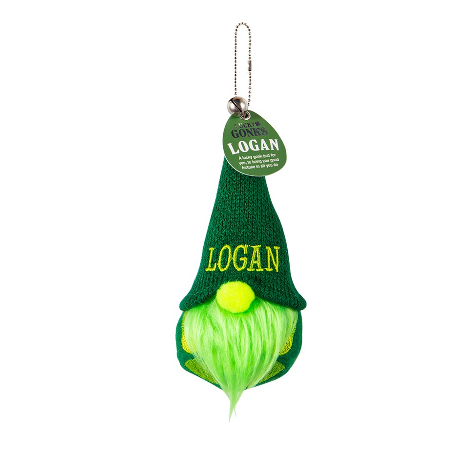 image 1 of Pre-personalised Lucky Gonk Mascot Keyring For Bag Or Backpack - Logan - 136 Names and Themes Available | Green
