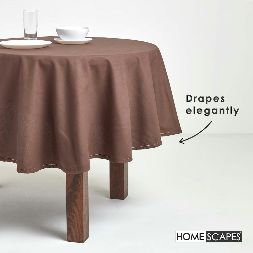 image 1 of Homescapes Chocolate Brown Cotton Round Tablecloth - 178 cm Brown