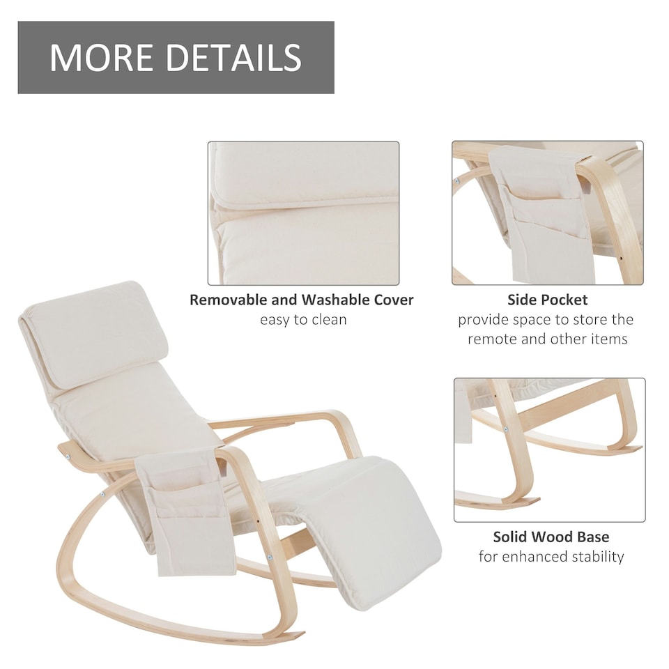 image 1 of HOMCOM Rocking Chair Recliner Armchair with Adjustable Footrest, Cream White