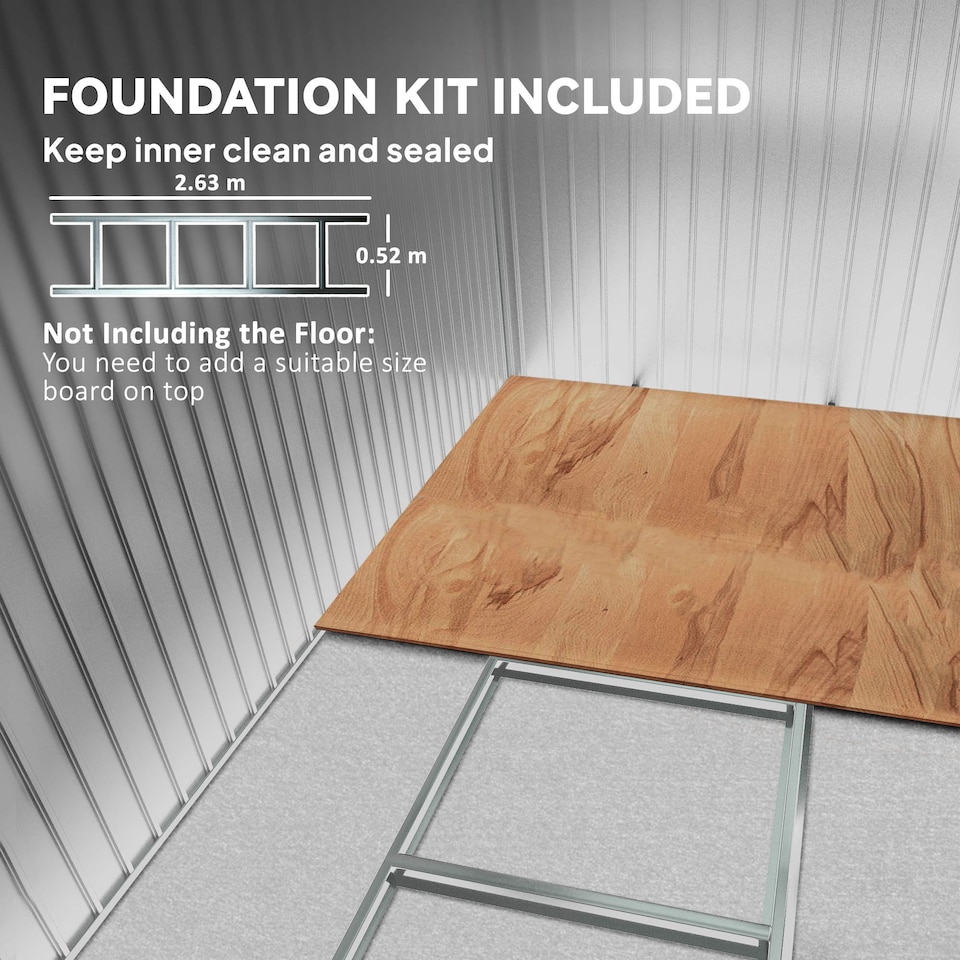 image 1 of Outsunny 9ft x 4ft Metal Garden Shed, Outdoor Tool House with Foundation Kit, Ventilations and Double Doors, Dark Grey