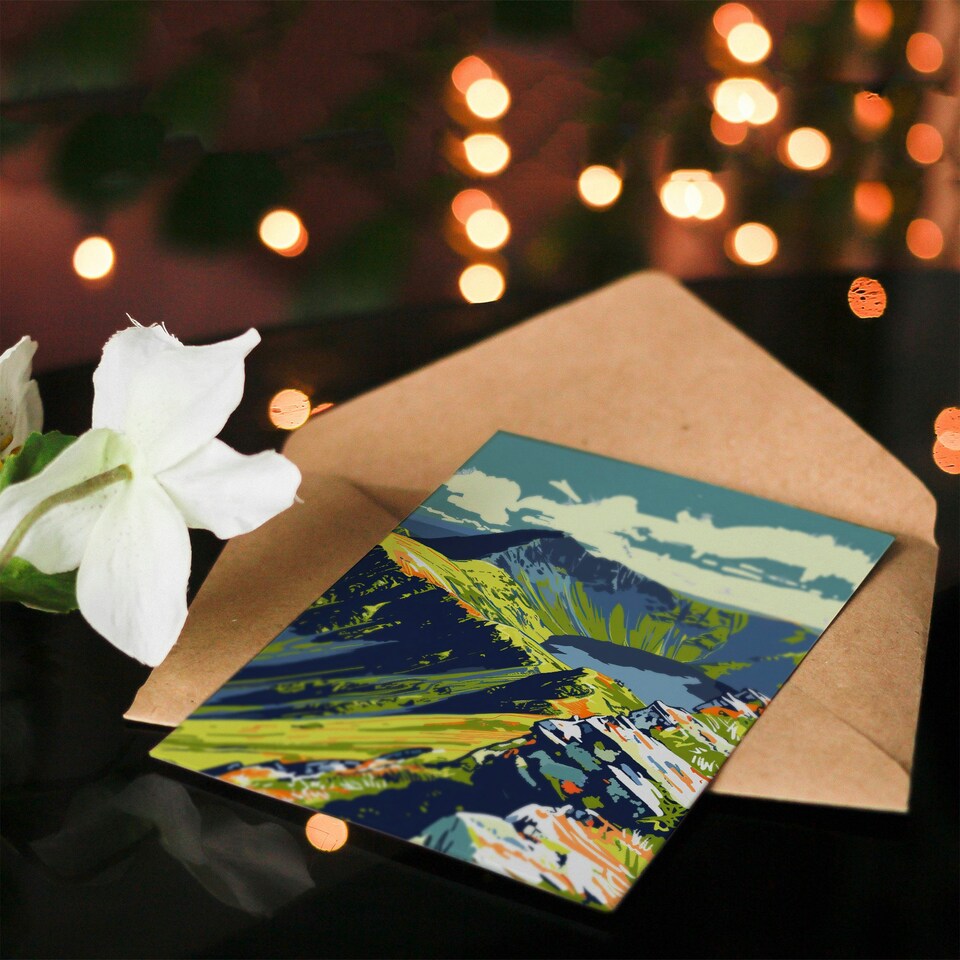 image 1 of Helvellyn Mountain Lake Hiking Landscape Vibrant Modern Greeting Card