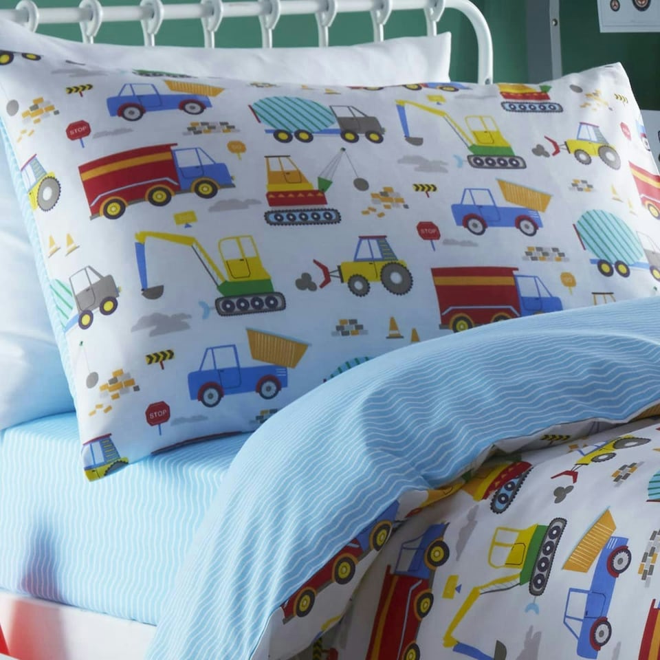 image 1 of Portfolio Home Bedding Bright Trucks Childrens Diggers Duvet Cover Reversible Bedding Set Multi | Single