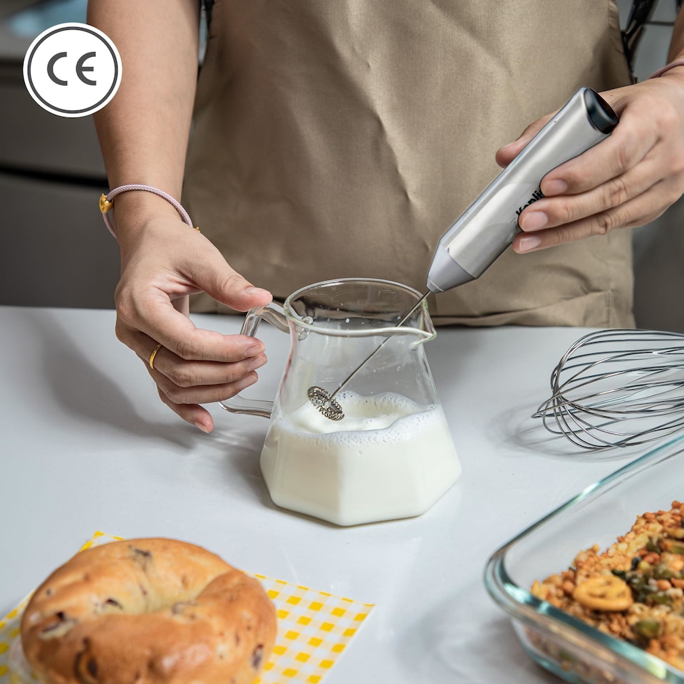 image 1 of Keplin Handheld Milk Frother with Stand Stainless Steel Electric Whisk