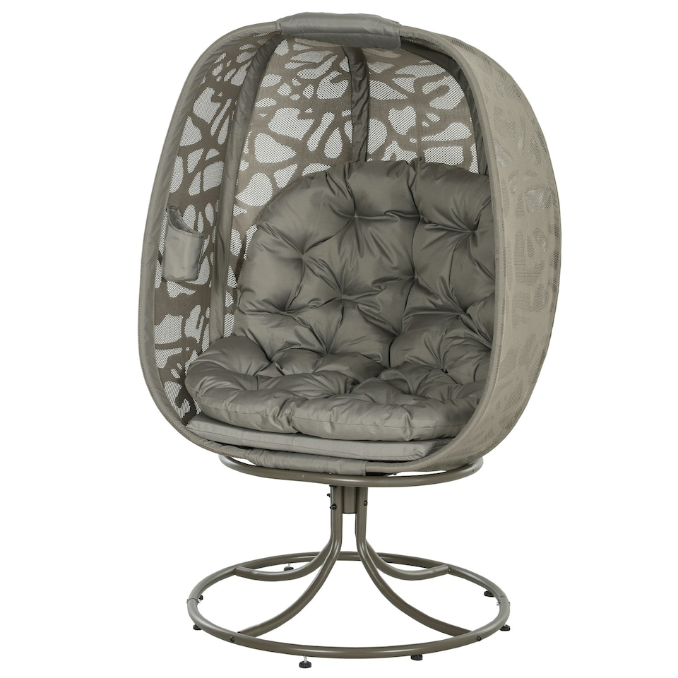 image 1 of Outsunny Foldable Egg Chair with Cushions, Outdoor Swivel Lounger Brown