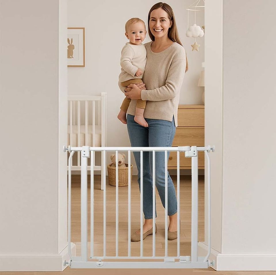 image 1 of Safetots Elite Pressure Safety Gate, 197cm - 206cm, Matt White, Pressure Fit Stair Gate, Baby Gate for Doors Hallways and Spaces, Safety Barrier, Easy Installation