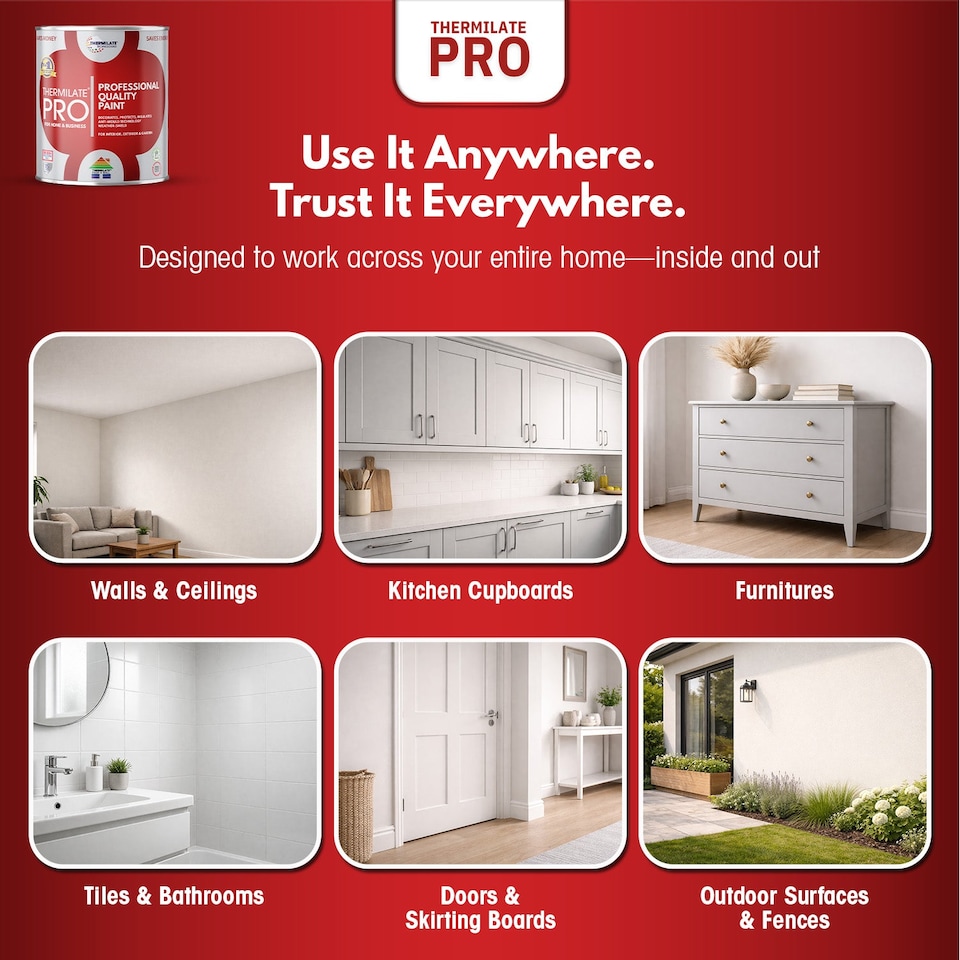 image 1 of Thermilate PRO FLEX Interior & Exterior Paint - Multi-Surface Paint & Primer - All-in-One - Ultra White - 5L - Matt