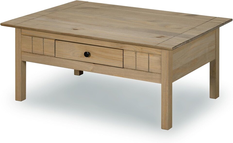 image 1 of Panama Coffee Table 1 Drawer Solid Pine Wood Waxed Oak Finish