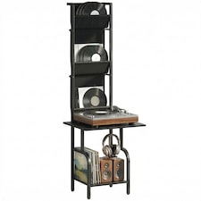 HOMCOM Vinyl Record Player Stand with Oxford Pockets, Black