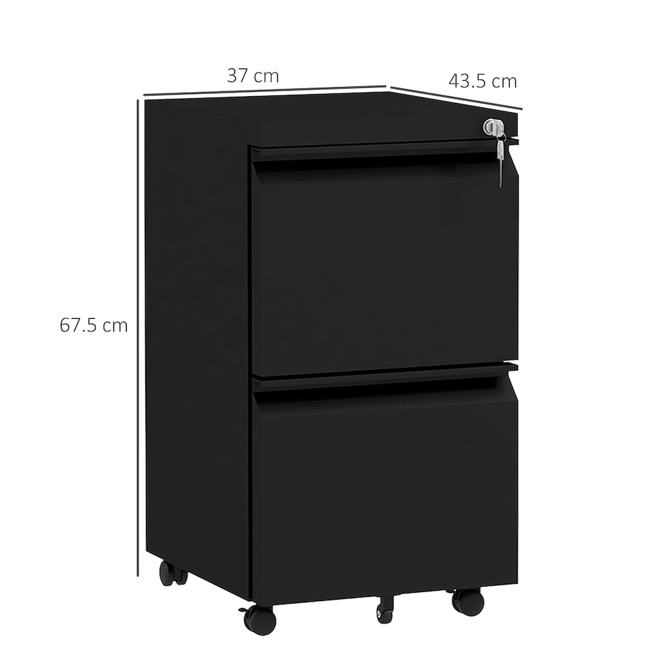 image 1 of Vinsetto 2-Drawer Mobile Filing Cabinet, Steel Lockable File Cabinet for Letter, A4 and Legal Size, Pre-Assembled Body, Black