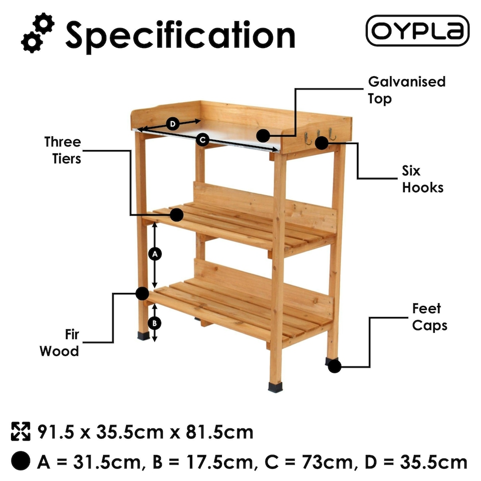 image 1 of Oypla Wooden Potting Table Flower Plant Workbench Garden Greenhouse Brown