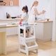image 2 of HOMCOM 2 in 1 Kids Kitchen Step Stool Helper with Safety Rail | White