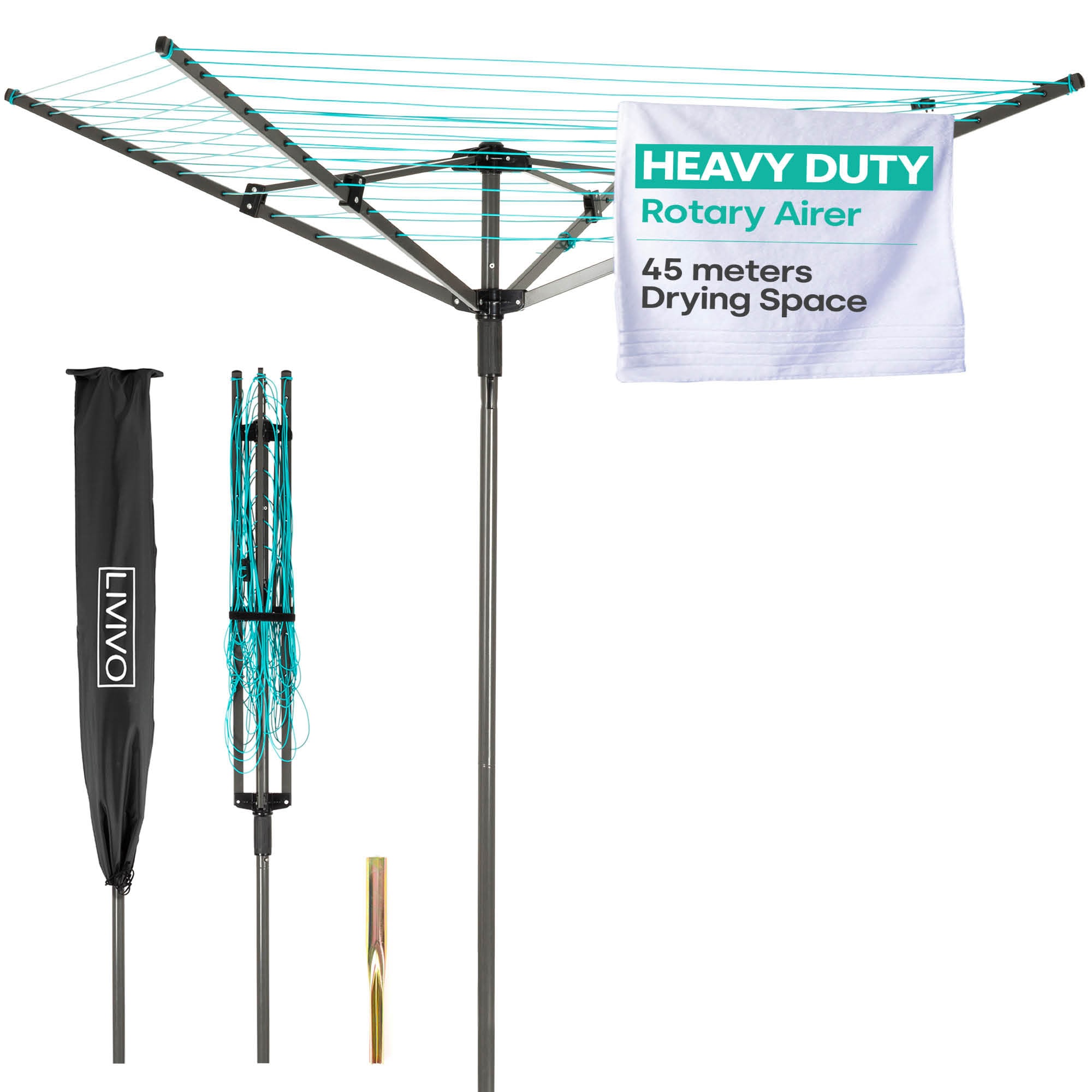 LIVIVO 4 Arm Rotary Clothes Airer Charcoal