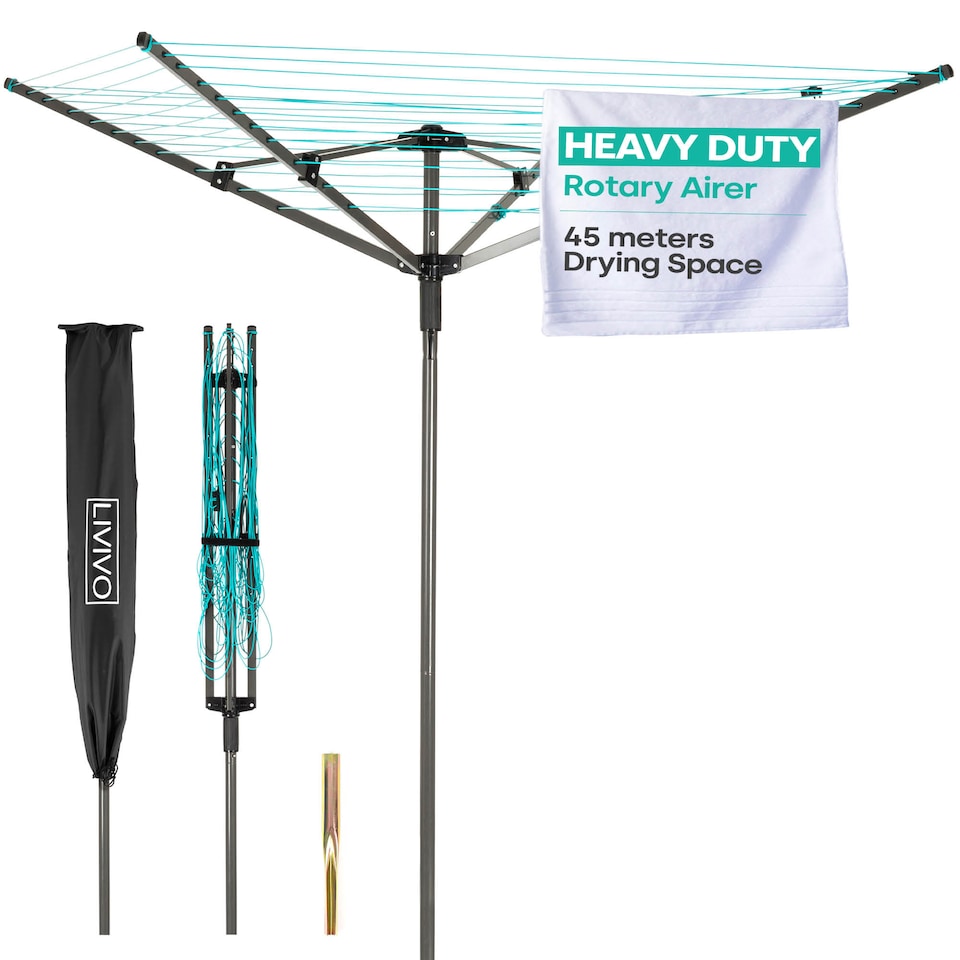 image 1 of LIVIVO 4 Arm Rotary Clothes Airer Charcoal
