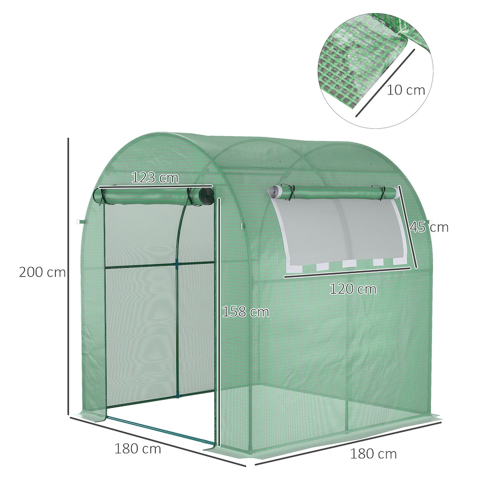 image 1 of Outsunny Walk in Polytunnel Greenhouse with Roll-up Window and Door, Green