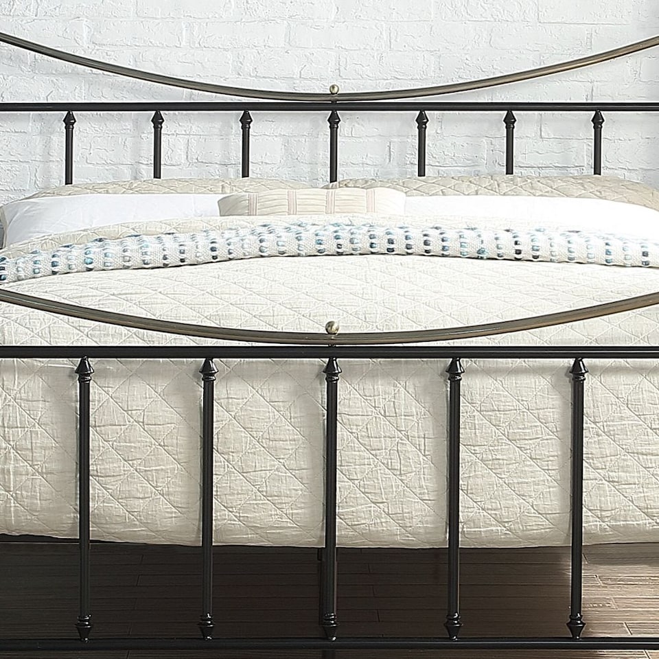 image 1 of Marylebone Traditional Four Poster Canopy Metal Bed Frame | Black | Black & Brass | King