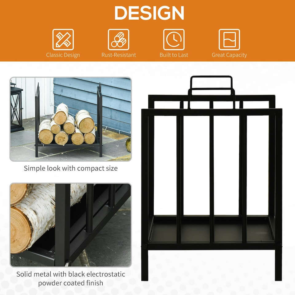 image 1 of Outsunny Firewood Log Holder Wood Storage Rack w/ Handles Outdoor Indoor, Black