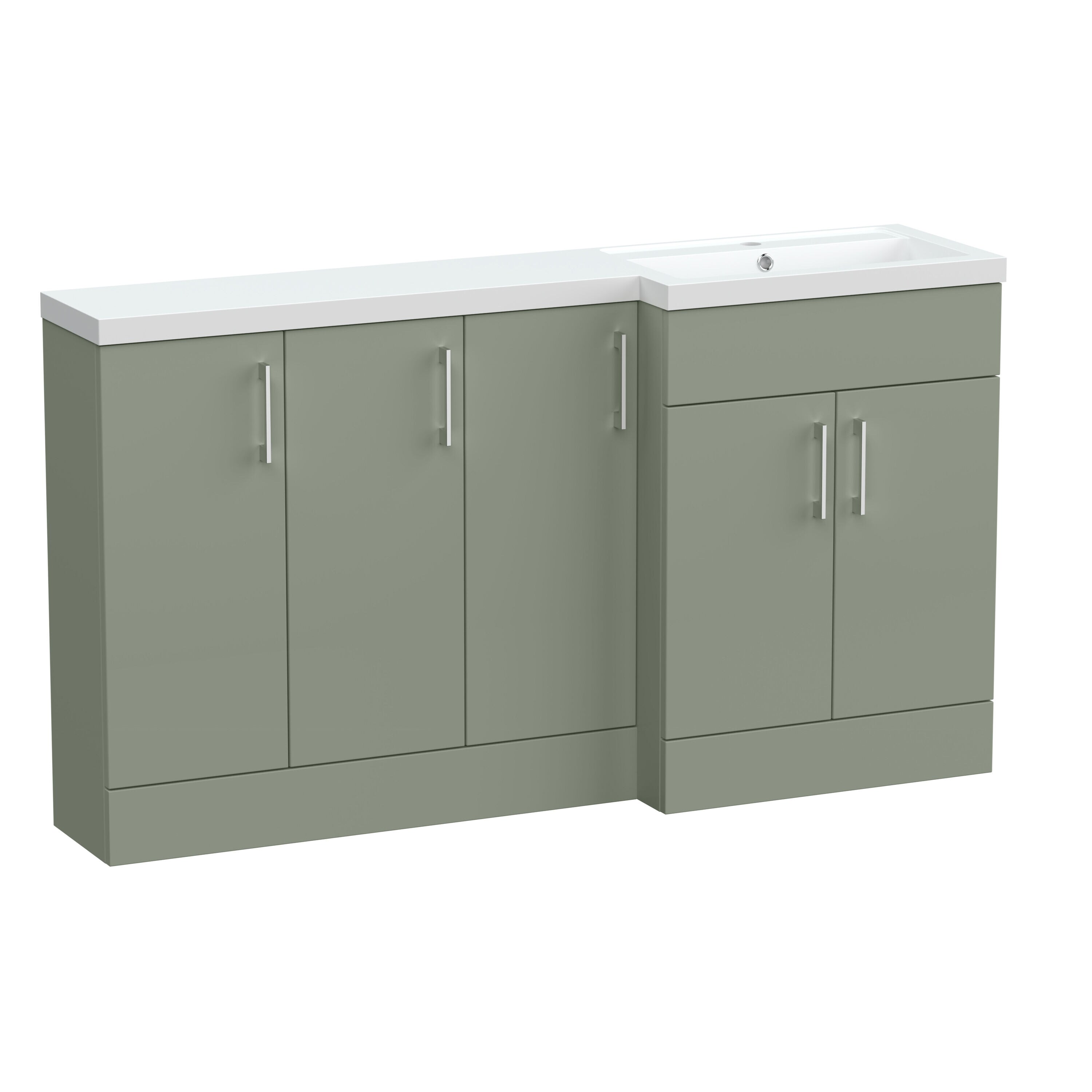 Balterley Wichnor Contemporary Floor Standing 5 Door Vanity Basin Combination Unit with Polymarble Basin, 1500mm, Right Hand, Fern Green