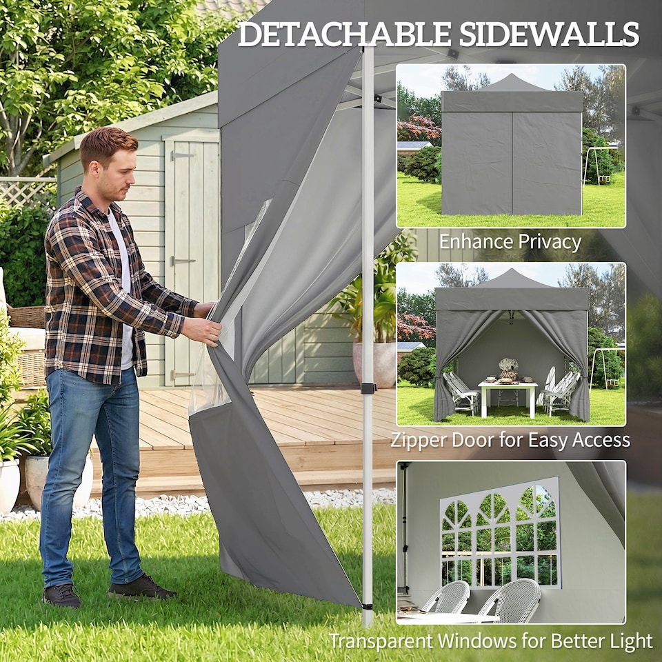 image 1 of Outsunny Heavy Duty Pop Up Gazebo with Sides, UPF50+ Marquee Gazebo | Grey | Silver Grey | 300 x 300 x 338 cm
