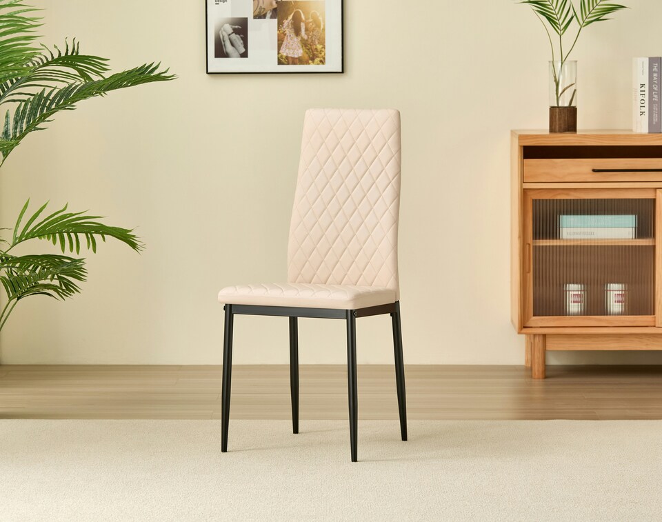image 1 of New York Dining Table with 4 Emily Leather Chairs | Yellow | 5