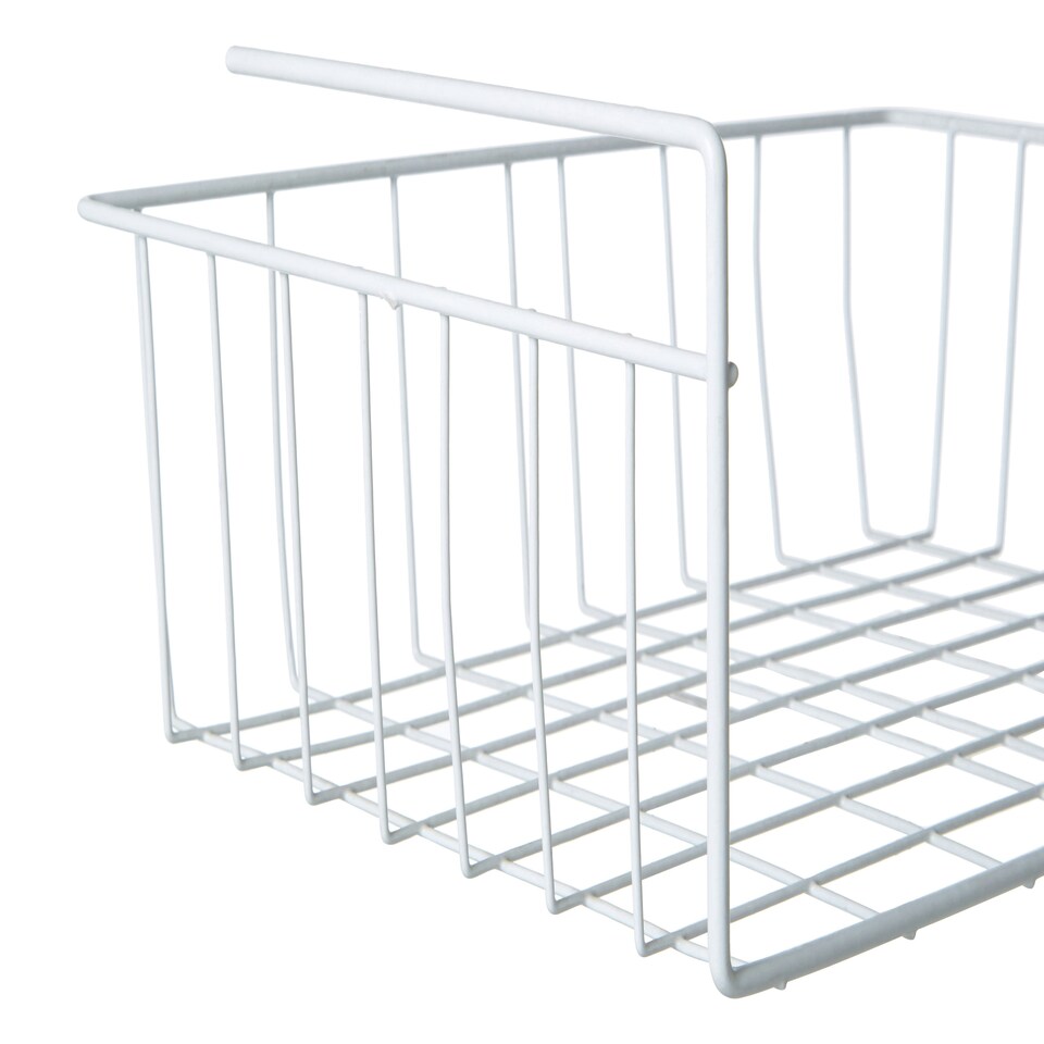 image 1 of Interiors by Premier White Under Shelf Large Storage Basket, Space-Saving Metal Organizer For Kitchen Or Pantry Shelves, Wire White