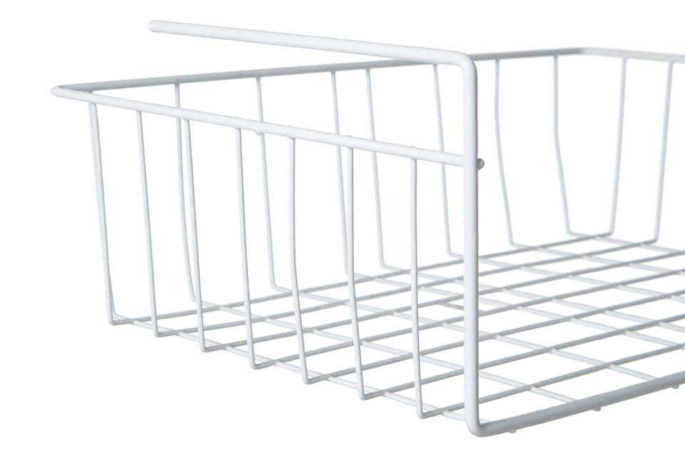 image 1 of Interiors by Premier White Under Shelf Large Storage Basket, Space-Saving Metal Organizer For Kitchen Or Pantry Shelves, Wire | White