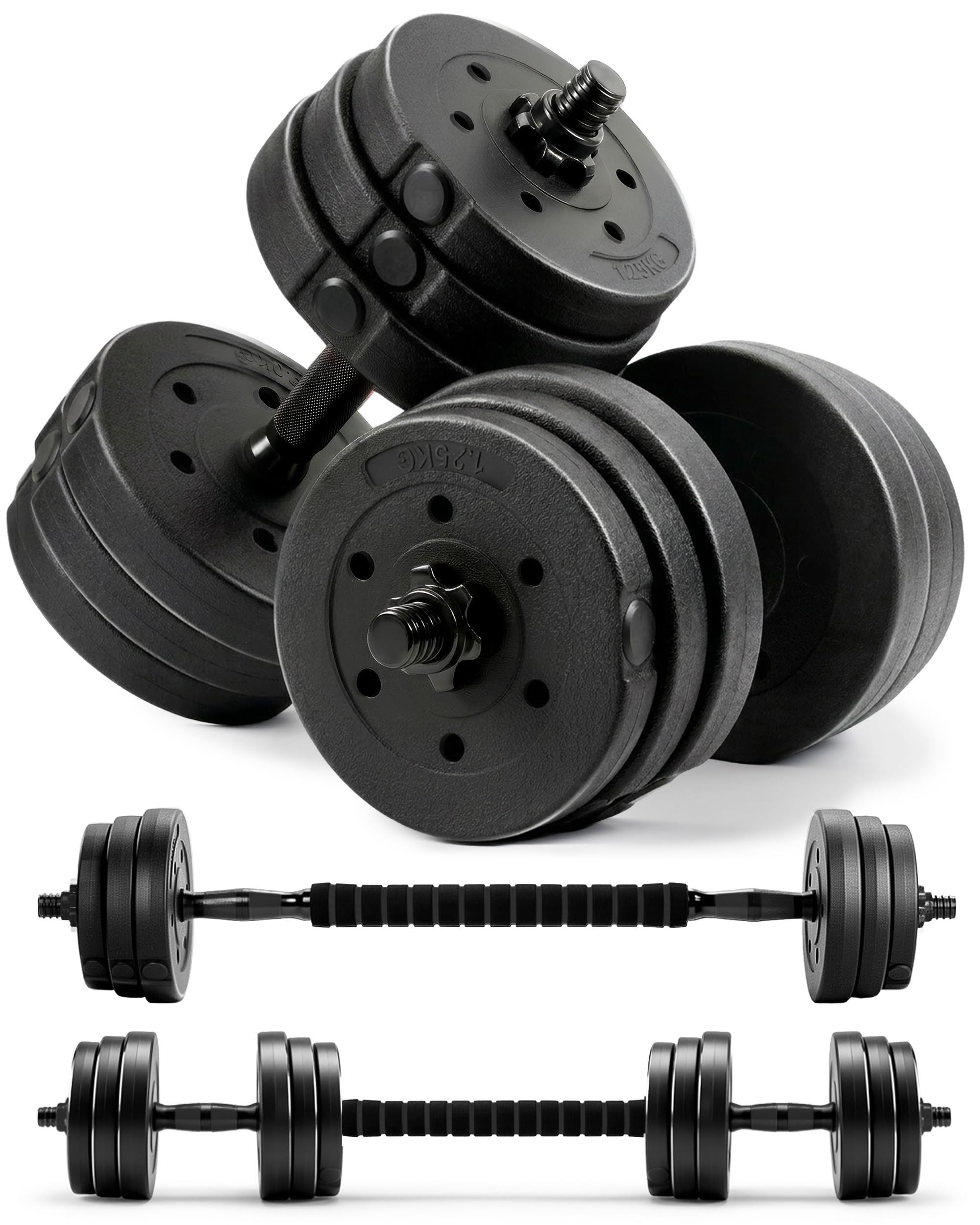 Kayman 20kg Plastic Adjustable Dumbbell & Barbell Set, Multi-Weight Dumbbells in Black | Size: 20 inches